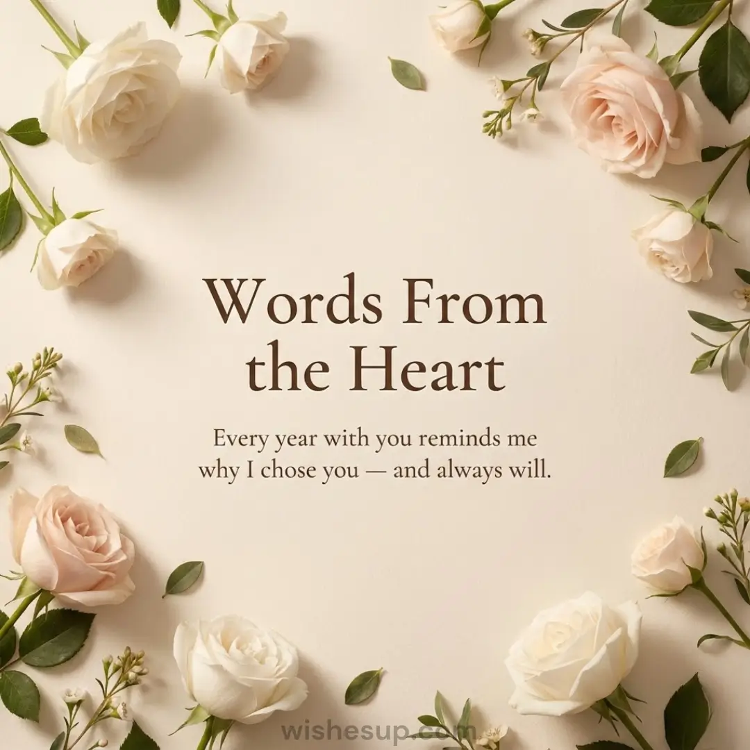 Elegant dark brown typography reading "Words From the Heart" is framed by a circle of velvety blush roses on textured cream paper, illuminated by soft, diffused light that casts gentle, realistic shadows.