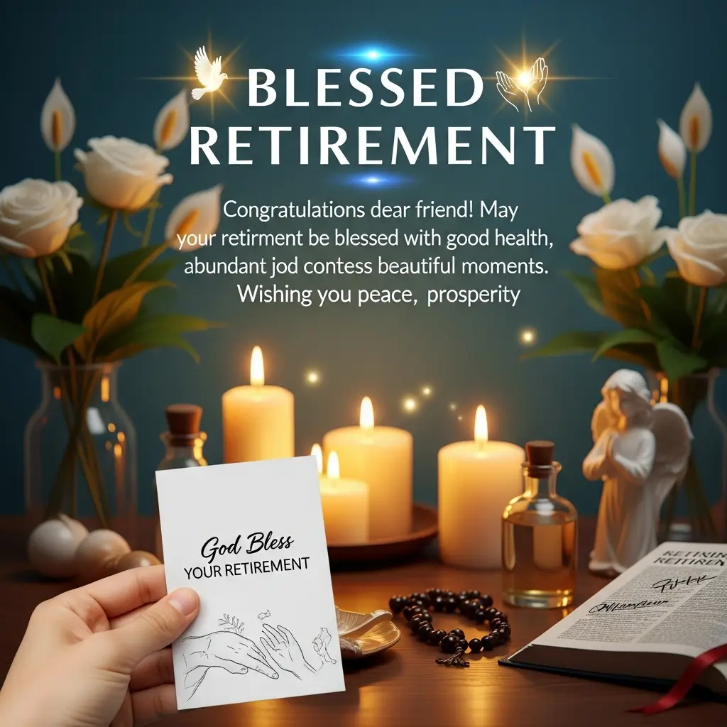 A green champagne bottle pops, spraying foam at a festive retirement party celebration. Friends cheer behind metallic gold and purple balloons and a "Happy Retirement" banner under warm, glowing lights and falling confetti.