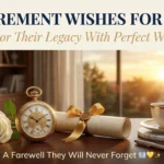 Elegant white roses and a vintage gold pocket watch rest on a polished desk alongside a steaming coffee mug. This warm, sunset-lit scene illustrates why a retirement message matters for a boss, emphasizing a legacy of dedication and professional gratitude.